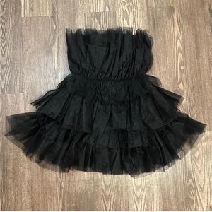 NWT Francesca’s Black Tulle Ruffled Tiered Babydoll Dress